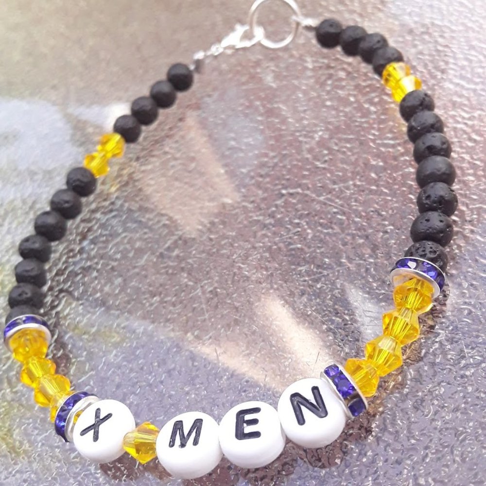 X-Men Handmade Bracelet with Lava Beads and Yellow Crystals